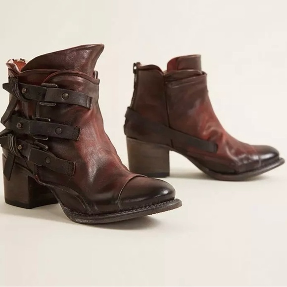 FREEBIRD by Steven: “CIRCE” Distressed Leather Ankle Boot In Rust